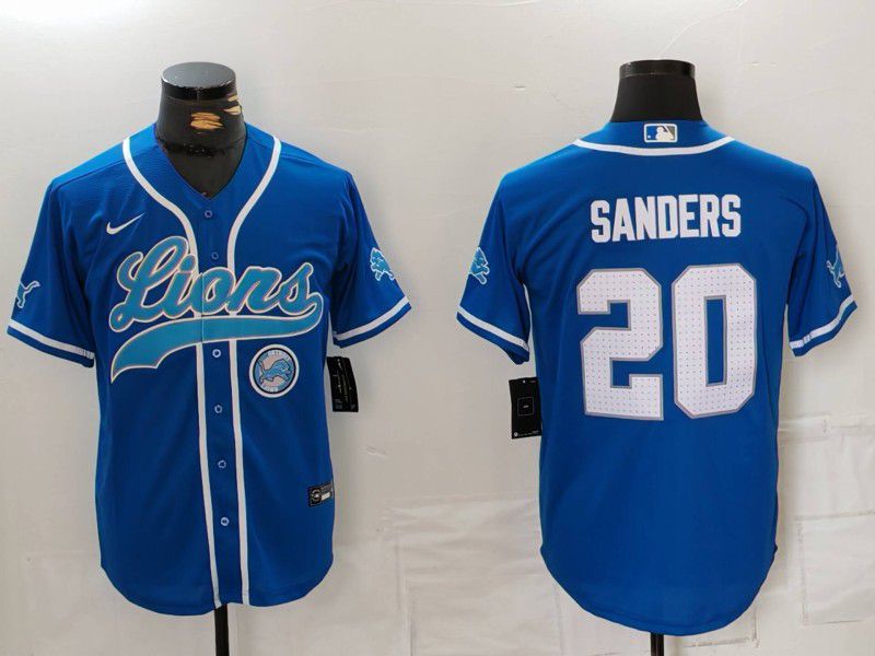 Men Detroit Lions 20 Sanders Blue Second generation joint name 2024 Nike Limited NFL Jersey style 8152